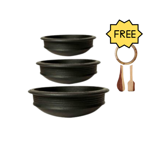 TIO's Black Clay Pot Combo (1,2,3 litres)