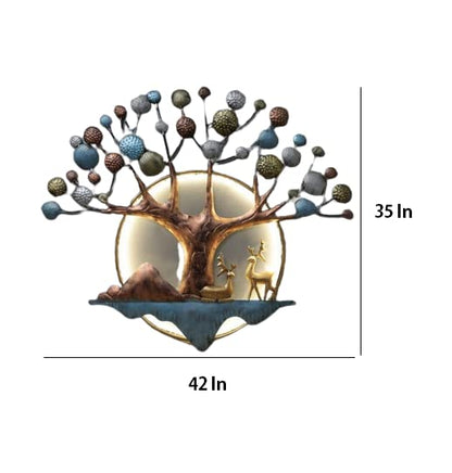 TIO's Metal Wall Hanging Moon Tree Home Décor, Multicolor, 35X2X42 Inch, Inbuilt LED - The Indie Odyssey