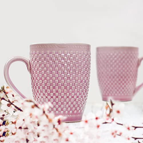 TIO's Pink Check Coffee Mug Set of 2 Ceramic Mugs | Microwave Safe Coffee Mugs (300 Ml Each, Pink)