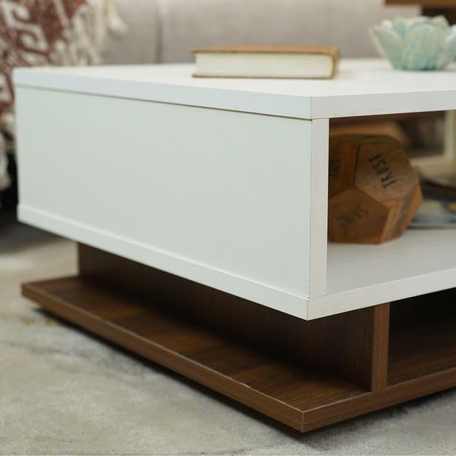 TIO's Evon Engineered Wood Coffee Table (Columbian Walnut Finish with Frosty White Top)