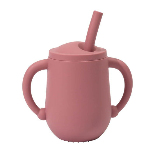 TIO's Mini Cup + Straw Training System - 100% Silicone Training Cup For Infants + Toddlers (Pink) - 150 Ml