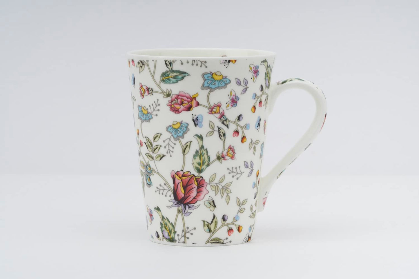 TIO's Ceramic Floral Print - Milk & Coffee Mug, 300 Ml - Set of 2 (Pink Shrub)