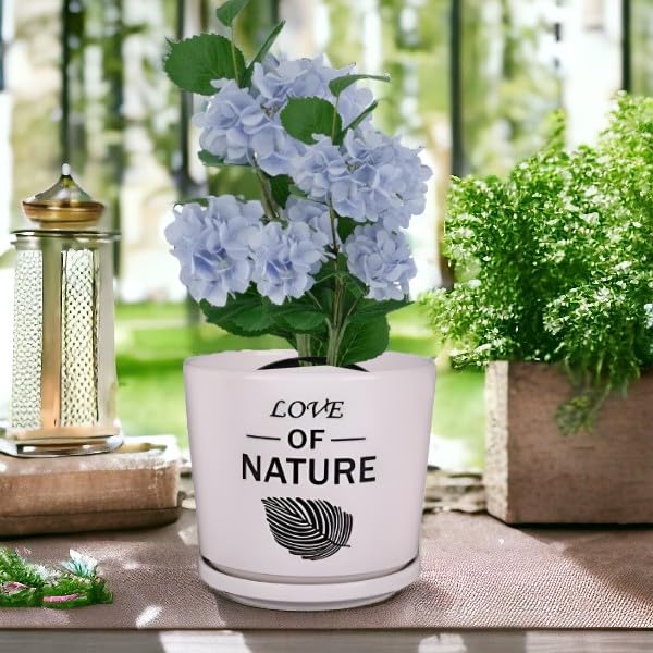 TIO'S Garden Art Ceramic Plant Pots,(14 * 14 * 12.5 CM) (Pack of-2) Flower Pots with Drainage Hole and Saucer, Round Indoor, Outdoor Garden Pots