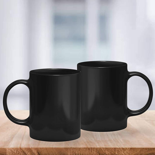 TIO's Set of 2 Plain Black Ceramic Coffee Mugs for Daily Use Microwave Safe Cylindrical, 325ml