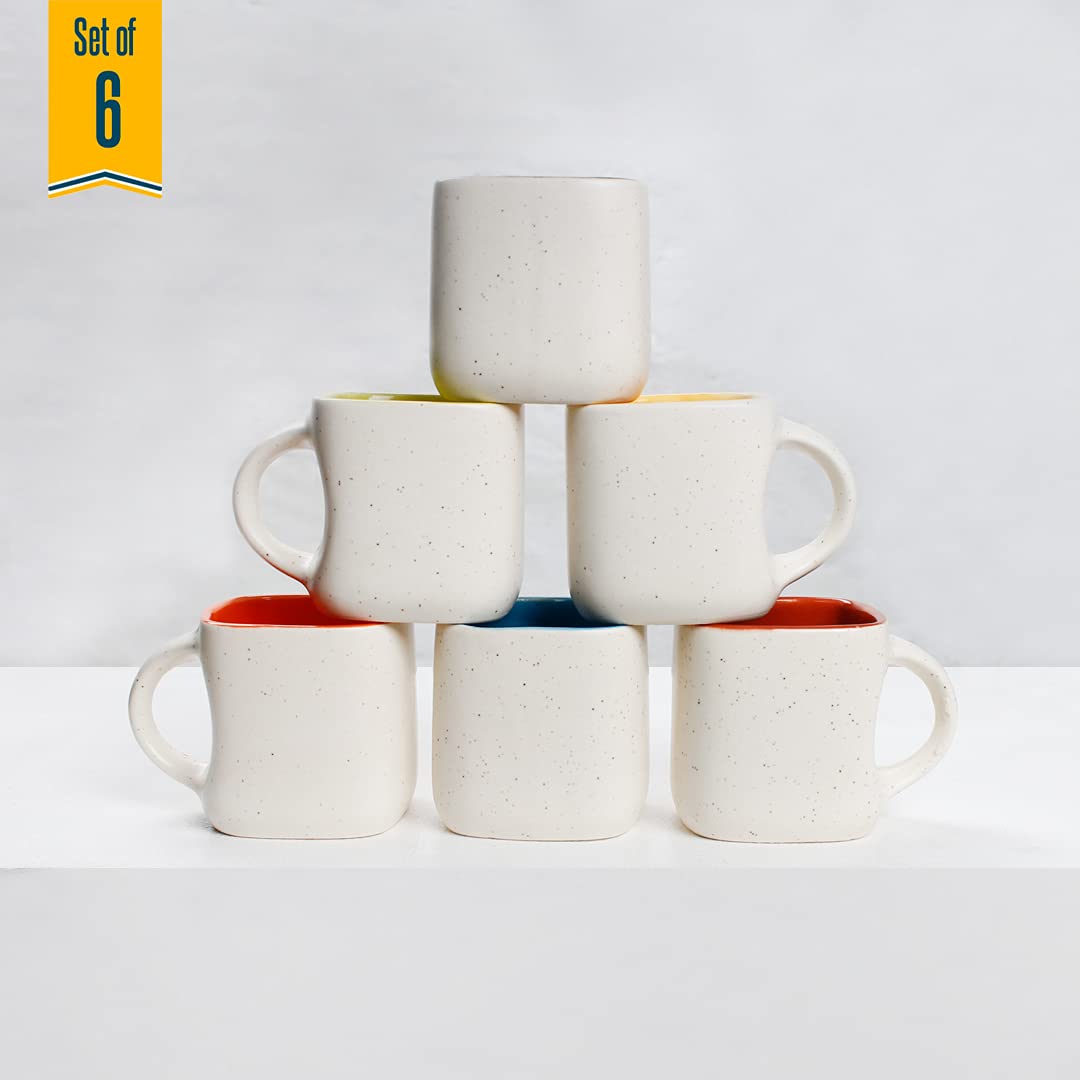 TIO's Handcrafted Ceramic White Matte Coffee/Tea Cups  (Set of 6, 140 ml)