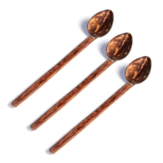 TIO's India Coconut Tea Spoon Small (Pack of 3) – Hand Made – Made from Coconut Shell and Wood