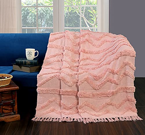 TIO's Cotton Throw Blanket - Soft & Cozy Sofa and Couch Accent - Pink,Pack of 1