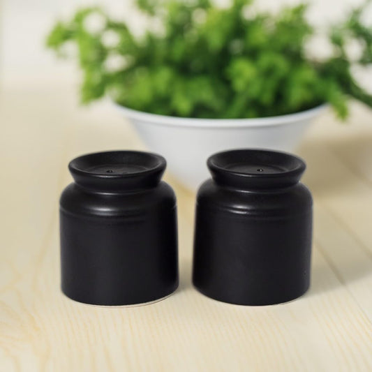 TIO's Handmade Ceramic Salt Pepper Set for Dining Table & Kitchen Ceramic Salt and Pepper Shakers Set Dispenser Set (60 ML) (Black)