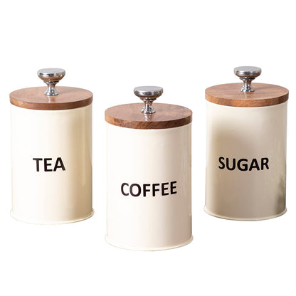 TIO's Tea Coffee Sugar Containers Set Of 3 | Dry Fruits Kitchen Container Set | Air Tight Containers For Kitchen Storage Set (White, Tin) - 1100 Ml