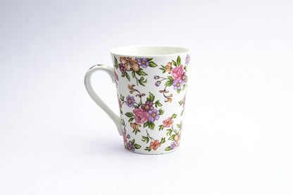 TIO's Ceramic Floral Print - Milk & Coffee Mug, 300 Ml - Set of 2 (Pink Floral Tapered Mugs)