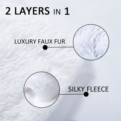 TIO's Extra Soft Long fur Faux Fur Blanket 50" x 60",Washable Warm Furry Throw Blanket for Bed Chair Sofa Pet Car Seat Home Decor (White)