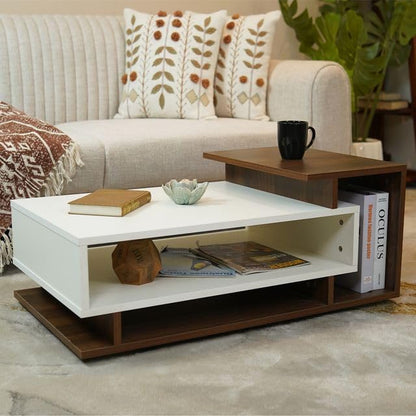 TIO's Evon Engineered Wood Coffee Table (Columbian Walnut Finish with Frosty White Top)