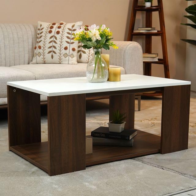 TIO's Kingston Engineered Wood Coffee Table (Columbian Walnut Finish with Frosty White Top)