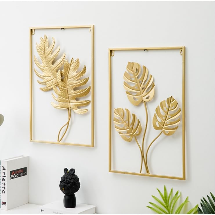 TIO's Gold Metal Wall Decor Leaf Wall Hanging Decoration, Metal Wall Art Home Decor for Living Room Office Bedroom Hotel (Gold Wall Art Set of 3) - The Indie Odyssey