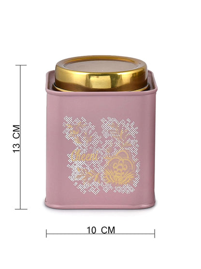 TIO's Gingham & Blooms Leak Proof Air-Tight Stainless Steel Chai Cheeni Kaffee Square Container | Ubha Dabba | Tea Sugar Coffee Kitchen Organizer Jar | Steel Dabba Set of 3 (Mauve, 500ml)