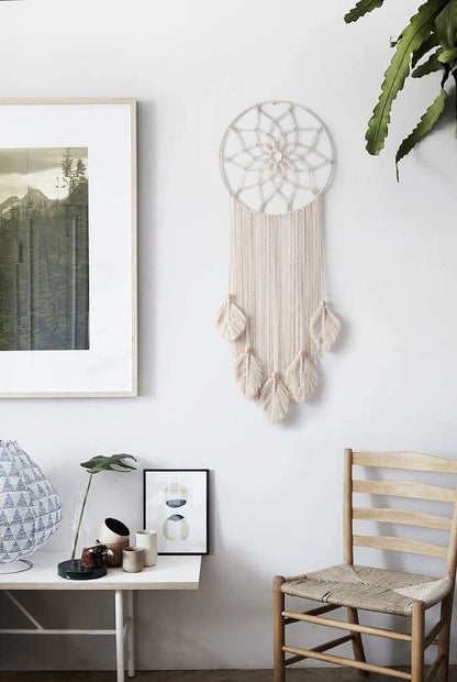 TIO's Macrame Wall Hanging Dream Catcher | Boho Wall Decor Woven Wall Art Bohemian Hanging with Tassel Home Decoration