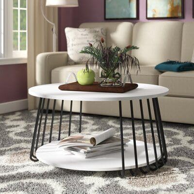 TIO's Two-tiered round gold coffee table with Gold Frame (Black)