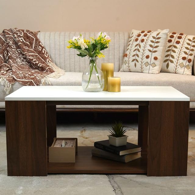 TIO's Kingston Engineered Wood Coffee Table (Columbian Walnut Finish with Frosty White Top)