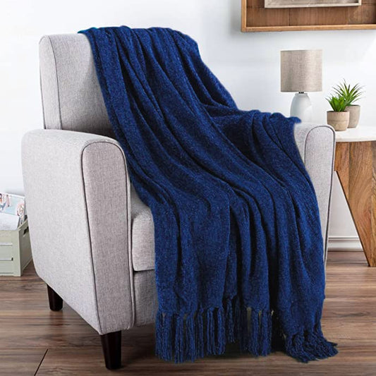 TIO's Soft Chenille Throw Blanket for Sofa, Bed and Couch - 60 * 50 Inches (Blue)