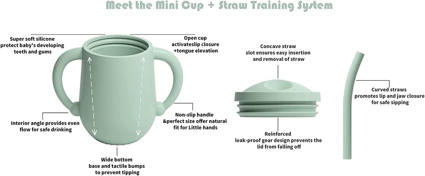 TIO's Mini Cup + Straw Training System - 100% Silicone Training Cup For Infants + Toddlers (Grass Green) - 150 Ml