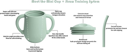 TIO's Mini Cup + Straw Training System - 100% Silicone Training Cup For Infants + Toddlers (Grass Green) - 150 Ml