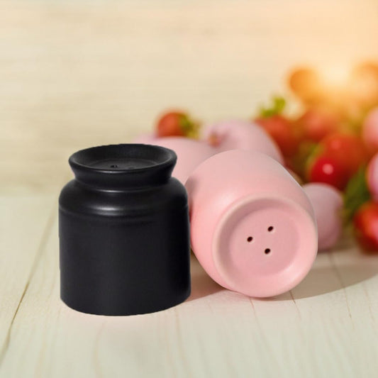 TIO's Handmade Ceramic Salt Pepper Set for Dining Table & Kitchen Ceramic Salt and Pepper Shakers Set Dispenser Set (60 ML) (Black & Pink)