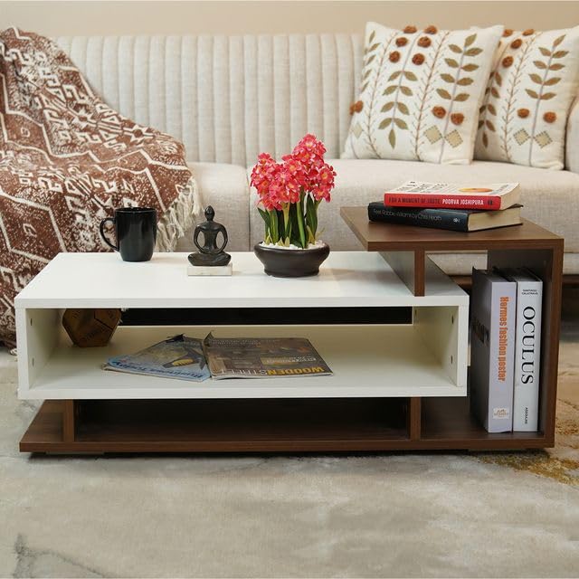 TIO's Evon Engineered Wood Coffee Table (Columbian Walnut Finish with Frosty White Top)