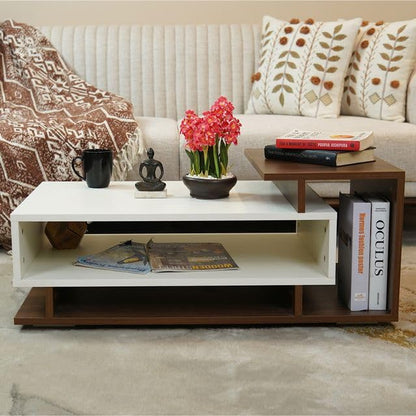 TIO's Evon Engineered Wood Coffee Table (Columbian Walnut Finish with Frosty White Top)