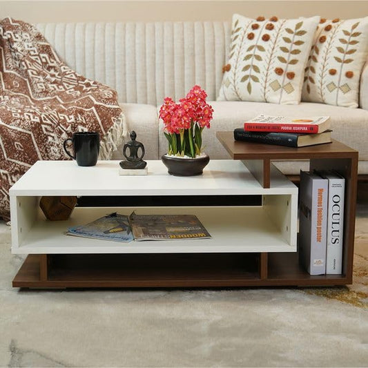 TIO's Evon Engineered Wood Coffee Table (Columbian Walnut Finish with Frosty White Top)