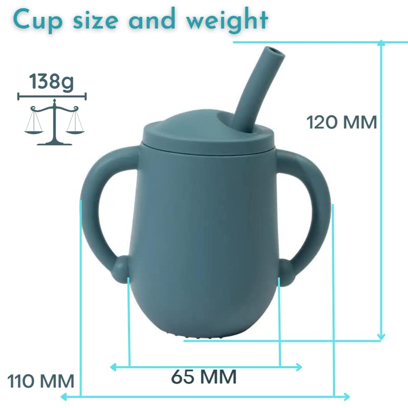 TIO's Mini Cup + Straw Training System - 100% Silicone Training Cup For Infants + Toddlers (Navy Blue) - 150 Ml