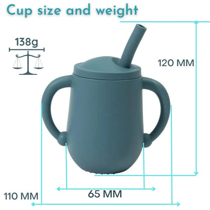 TIO's Mini Cup + Straw Training System - 100% Silicone Training Cup For Infants + Toddlers (Grey Blue) - 150 Ml