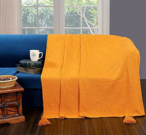 TIO's Cotton Throw Blanket - Soft & Cozy Sofa and Couch Accent - Mustard Yellow,Pack of 1