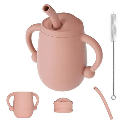 TIO's Mini Cup + Straw Training System - 100% Silicone Training Cup For Infants + Toddlers (Pink) - 150 Ml