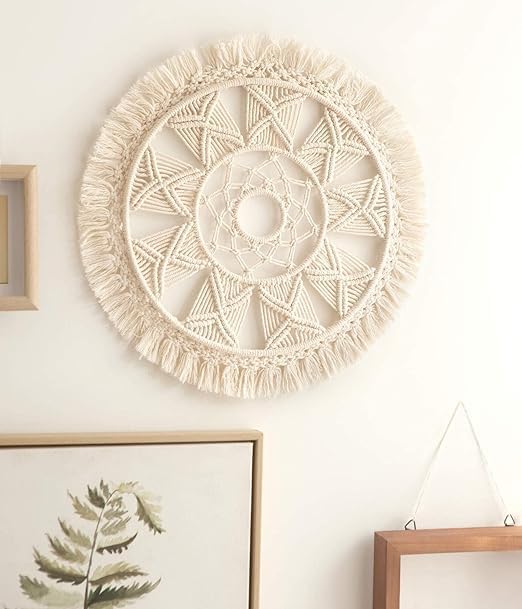 TIO's Macrame Wall Hanging Dream Catcher | Boho Wall Decor Woven Wall Art Bohemian Hanging with Tassel Home Decoration