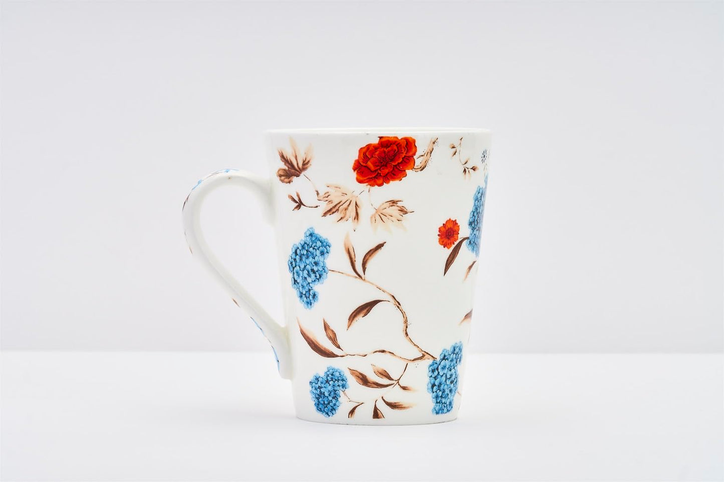 TIO's Ceramic Floral Print - Milk & Coffee Mug, 300 Ml - Set of 2 (Birdsong)