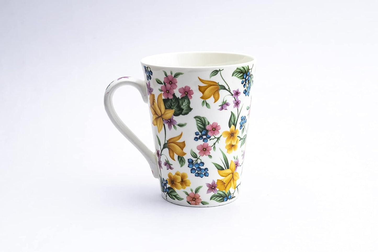 TIO's Ceramic Floral Print - Milk & Coffee Mug, 300 Ml - Set of 2 (Daffodil Tapered)