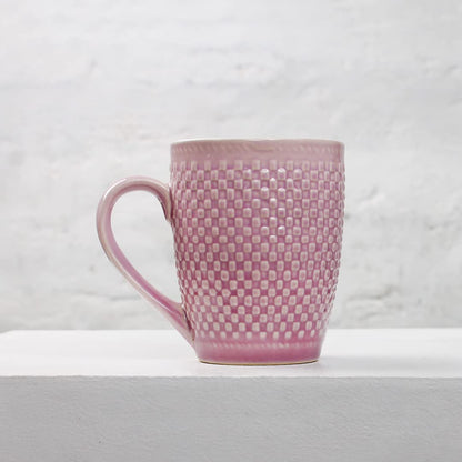 TIO's Pink Check Coffee Mug Set of 2 Ceramic Mugs | Microwave Safe Coffee Mugs (300 Ml Each, Pink)