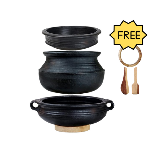 TIO's Black Clay Pot, Handi, Kadai Combo 7L