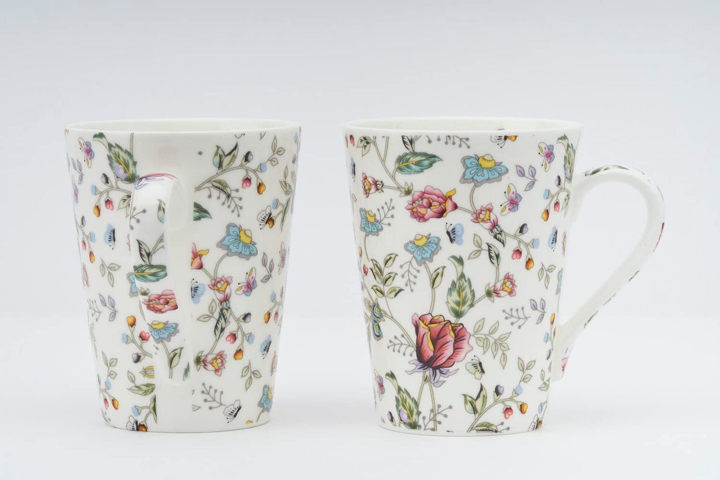 TIO's Ceramic Floral Print - Milk & Coffee Mug, 300 Ml - Set of 2 (Pink Shrub)