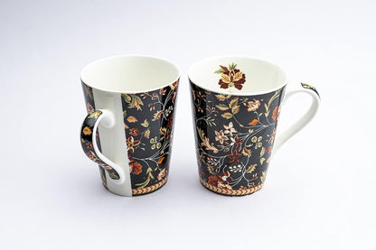 TIO's Ceramic Floral Print - Milk & Coffee Mug, 300 Ml - Set of 2 (Black Beauty)