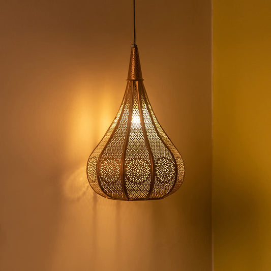 TIO's 'Moroccan Flame' Iron Wall Hanging Light for Living Room | Hand-Etched Ceiling Hanging Lights for Balcony Pendant Light for Bedroom (Without Bulb, Metallic Brown, Corded Electric) - The Indie Odyssey