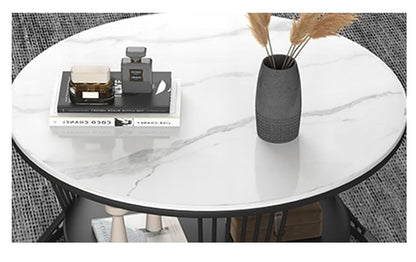 TIO's Double-Layer Marble-Look Coffee Table with Metal Storage (Black & White)