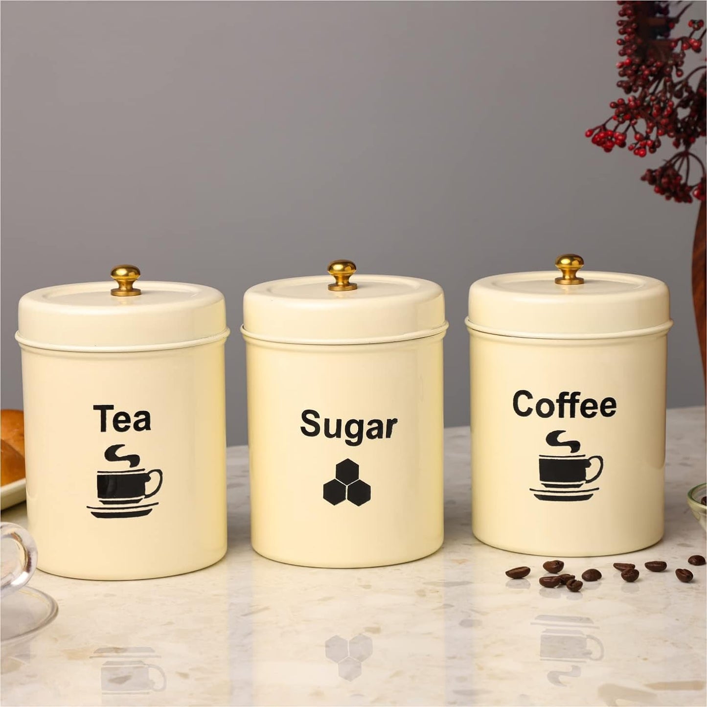 TIO's Stainless Steel Round Canister/Kitchen Storage for Tea Coffee Sugar pack of 3 (Multi Colours)