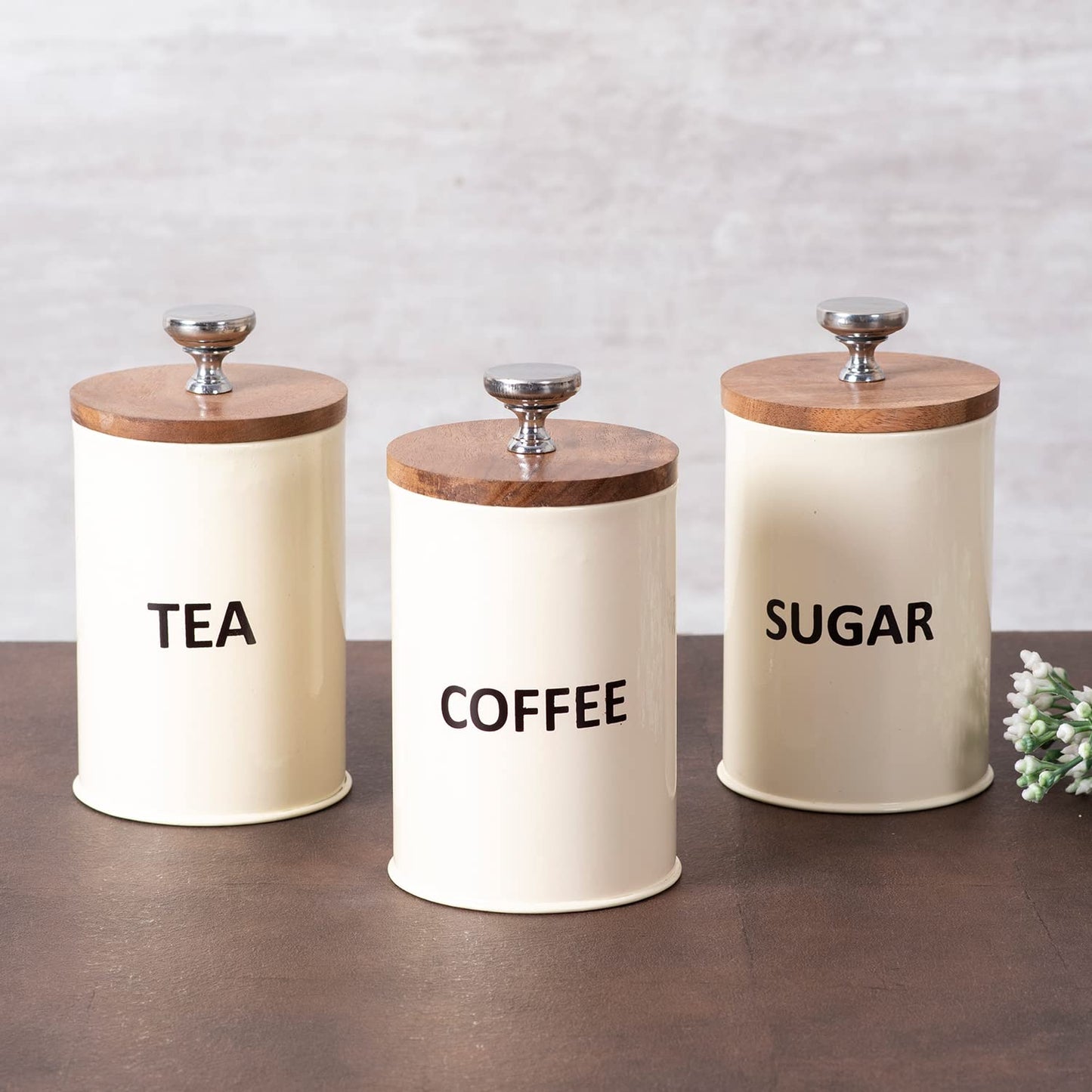 TIO's Tea Coffee Sugar Containers Set Of 3 | Dry Fruits Kitchen Container Set | Air Tight Containers For Kitchen Storage Set (White, Tin) - 1100 Ml