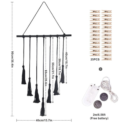 TIO's Hanging Photo Display Wall Decor - Macrame Wall Decor Hanging String Light Boho Home Decor with 30 Wood Clips for Photo Collage Frame