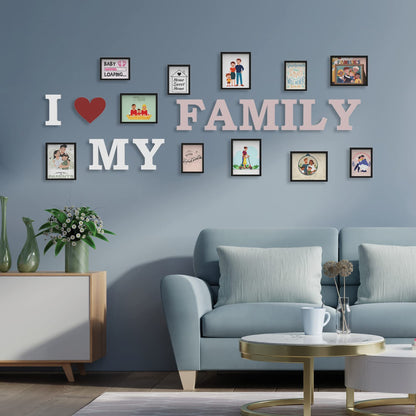 TIO's Photo Frame For Wall Set of 11 3D Collage photo frames with I LOVE MY FAMILY Plaque For Home Decoration, Wall Decor (8"X10"=6pcs,6"x8"=5pcs)