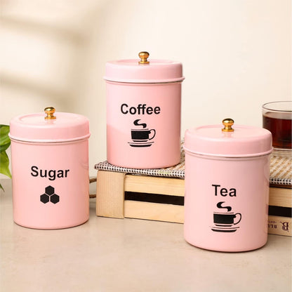 TIO's Stainless Steel Round Canister/Kitchen Storage for Tea Coffee Sugar pack of 3 (Multi Colours)