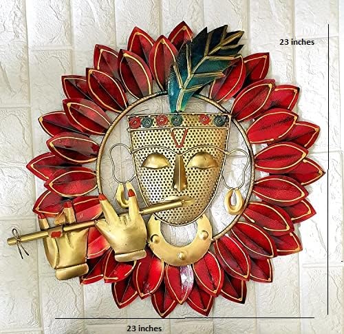 TIO's Metal Krishna Playing Flute Wall Hanging For Living Room Bedroom Home Office (23 Inches) - The Indie Odyssey