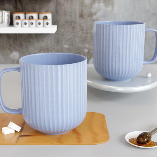 TIO's Coffee Mug Set of 2 Ceramic, Tea Mugs, Microwave Safe Coffee Mugs, Ceramic Tea Cups (330 ml Each, Fringe Blue)