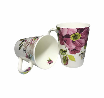 TIO's Ceramic Floral Print - Milk & Coffee Mug, 300 Ml - Set of 2 (Pink)